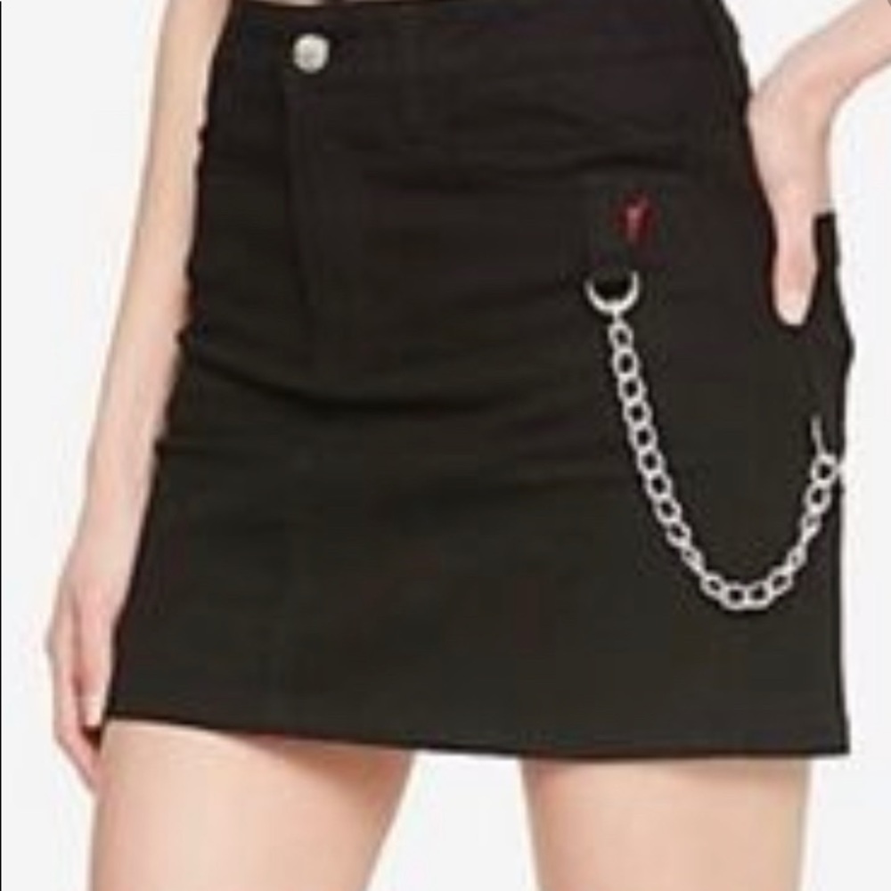 Vintage Royal Bones Chain, Zippers Accent Black Miniskirt